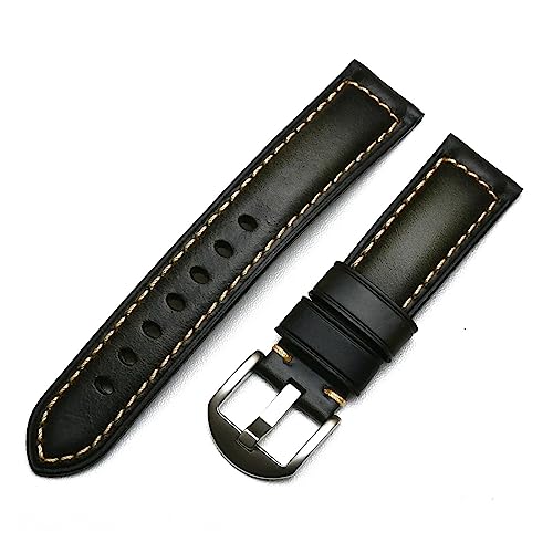Run Ken Vintage Echtes Leder Armbands 6 Farben Gürtel 18mm 20mm 22mm 24mm Frauen Männer Rindsleder Uhr Band Strap Watch Zubehör(Black,22mm) von Generic
