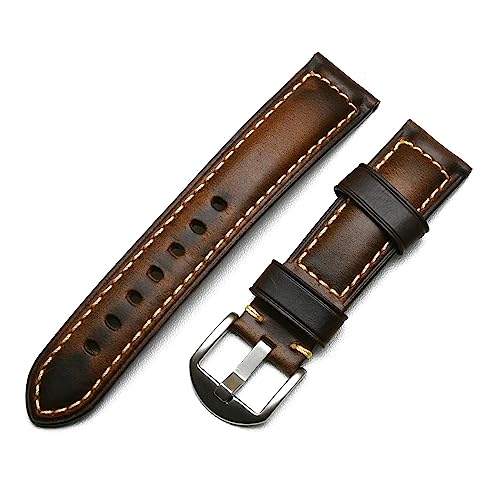 Run Ken Vintage Echtes Leder Armbands 6 Farben Gürtel 18mm 20mm 22mm 24mm Frauen Männer Rindsleder Uhr Band Strap Watch Zubehör(Coffee,26mm) von Generic