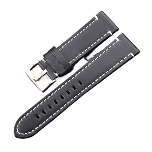 Run Ken Vintage Echtes Leder Armbands 7 Farben Gürtel 18mm 20mm 22mm 24mm Frauen Männer Rindsleder Uhr Band Strap Zubehör(Blue Silver Clasp,24mm) von Generic