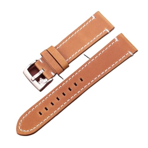 Run Ken Vintage Echtes Leder Armbands 7 Farben Gürtel 18mm 20mm 22mm 24mm Frauen Männer Rindsleder Uhrenarmband Armbanduck Zubehör(Brown Silver Clasp,20mm) von Generic