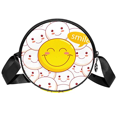 Runde Umhängetasche, Kuriertasche, Geldbörse, für Damen, lustig, Emoticon, Emoticon Smile, Mehrfarbig, 6.7x6.7x2.3 in, Sling Rucksäcke von Generic