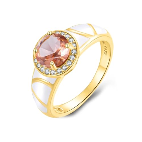 Runder 7.0mm Sultanit Ring 925 Sterling Silber Farbwechsel Nano Diaspore Zultanit Edelstein Weiß Emaille Schmuck für Frauen (9) von Generic