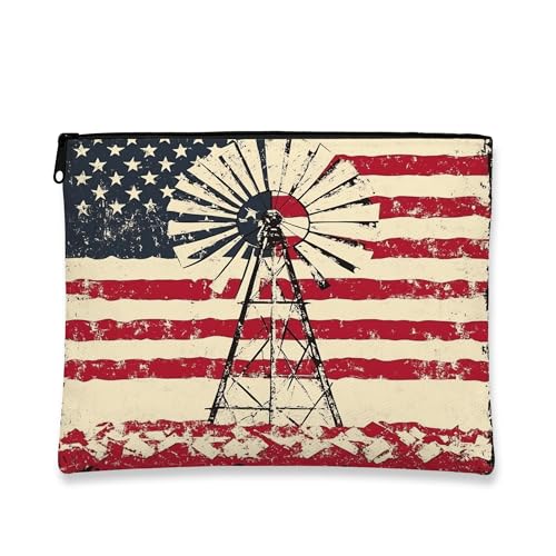 Rustikale Kosmetiktasche mit amerikanischer Flagge, Vintage-Windmühlen-Reisetasche für Frauen, tragbare kleine Canvas-Tasche mit Reißverschluss, Unabhängigkeitstag, Geschenk, Rot/Ausflug, einfarbig Rustikale Kosmetiktasche mit amerikanischer Flagge, Vintage-Windmühlen-Reisetasche für Frauen, tragbare kleine Canvas-Tasche mit Reißverschluss, Unabhängigkeitstag, Geschenk, Rot/Ausflug, einfarbig von Generic