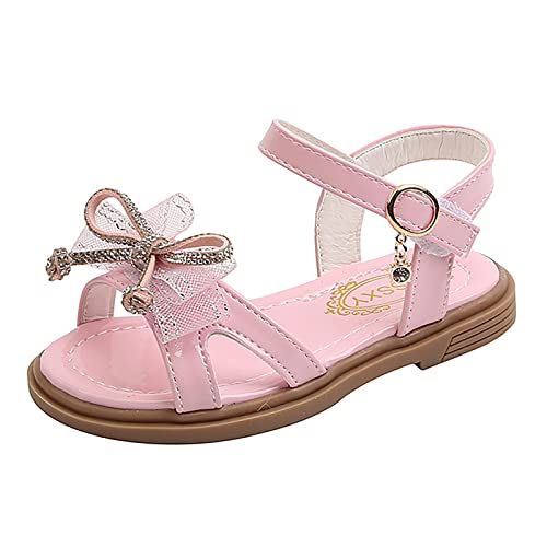 Rutschfeste Kinderschuhe Flache Offene Spitze Strass Solide Bowknot Prinzessin Stil Kinderschuhe Jungs (Pink, 22 Toddler) von Generic