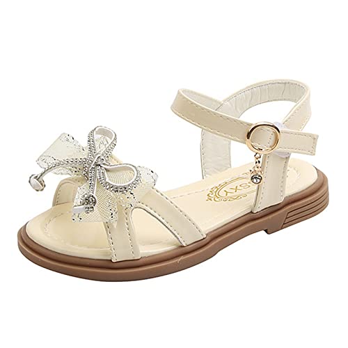 Rutschfeste Kinderschuhe Flache Offene Spitze Strass Solide Bowknot Prinzessin Stil Kinderschuhe Jungs (White, 33.5 Big Kids) von Generic