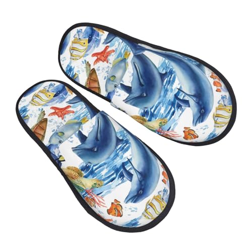 Rutschfester Baumwolle Hausschuhe Meerestiere Home Slippers Flauschig Hüttenschuhe Für Zuhause, Hotel, Spa M von Generic