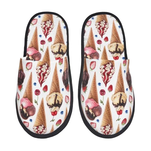 Rutschfester Hüttenschuhe Erdbeer-Blaubeer-Eis Baumwolle Hausschuhe Bequeme Schlappen Für Zuhause, Spa, Hotel M von Generic