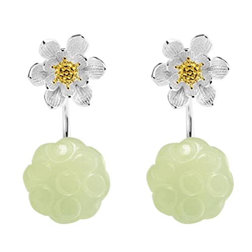 S925 Silber Chinesischen Stil Ohrringe, Weibliche Persönlichkeit Lotus Jade Ohrringe von Generic