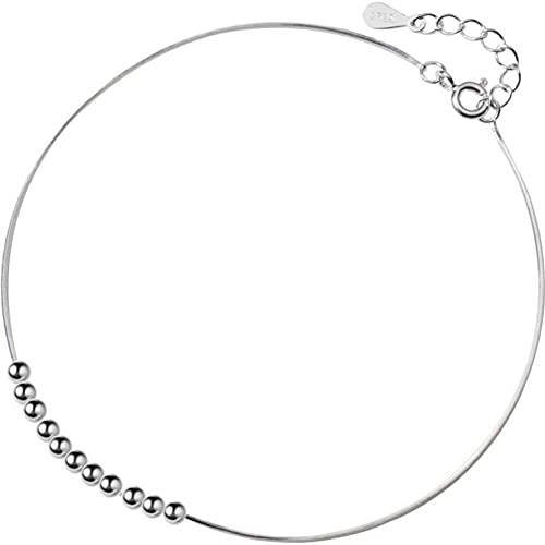 S925 Silber Fußkettchen, Damen Japanischer Stil Schlichte Runde Leichte Perle Geometrischer Fußschmuck S925 Silber Fußkettchen von Generic