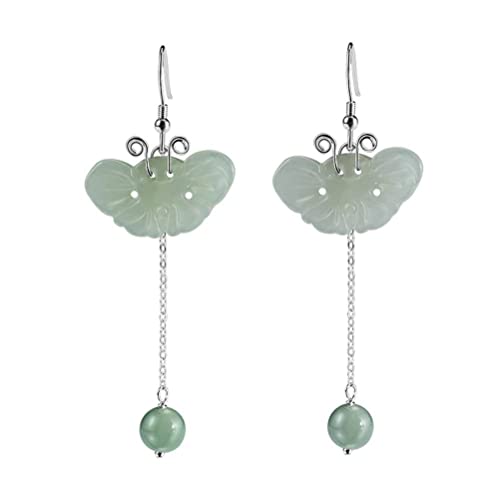 S925 Silber Jade Ohrringe, Weibliche Chinesische Ethnische Stil Temperament Lange Schmetterling Runde Perle Ohrringe von Generic
