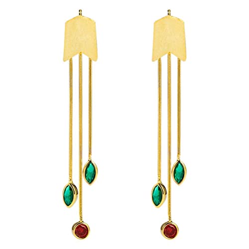 S925 Silber Ohrringe im chinesischen Stil, weibliche Persönlichkeit Temperament grün Spinell und rot Granatapfel lange Ohrringe von Generic