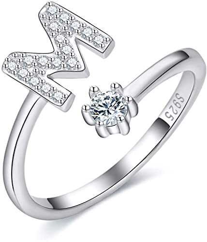 S925 Sterling Silber Anfangsbuchstaben Ringöffnung verstellbar eingelegter Zirkon Fingerring für Frauen von Generic