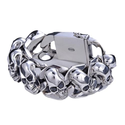 S925 Sterling Silber Armband 26Mm Dark Skull, personalisierte Alternative Sterling Silber Armbänder für Männer und Frauen,Silber,22cm von Generic
