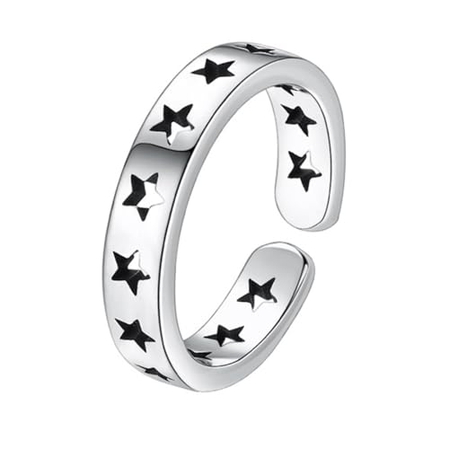 S925 Sterling Silber Durchbrochener Stern Offener Verstellbarer Modering für Damen und Herren (US 7-9) von Generic