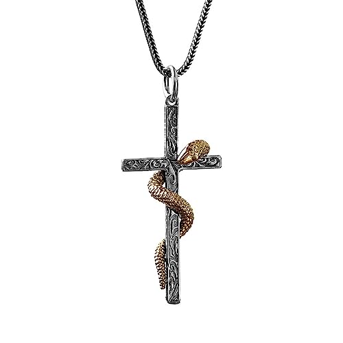 S925 Sterling Silber Einzigartige Persönlichkeit Gold Schlange Kreuz Anhänger Halskette für Frauen Männer von Generic