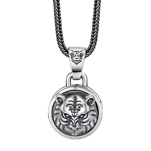 S925 Sterling Silber Einzigartige Persönlichkeit Rotierende Tigerkopf Anhänger Halskette für Frauen Männer von Generic