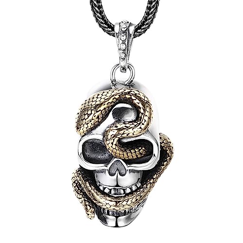 S925 Sterling Silber Einzigartige Persönlichkeit Schlangenschädel Anhänger Halskette für Männer von Generic