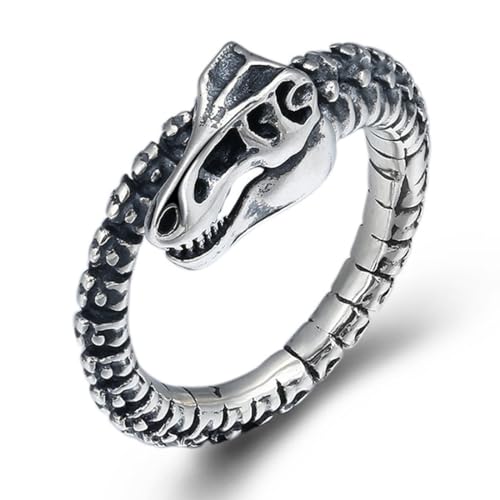 S925 Sterling Silber Gothic Dinosaurier Herrenring, offener verstellbarer Vintage Gothic Ring von Generic