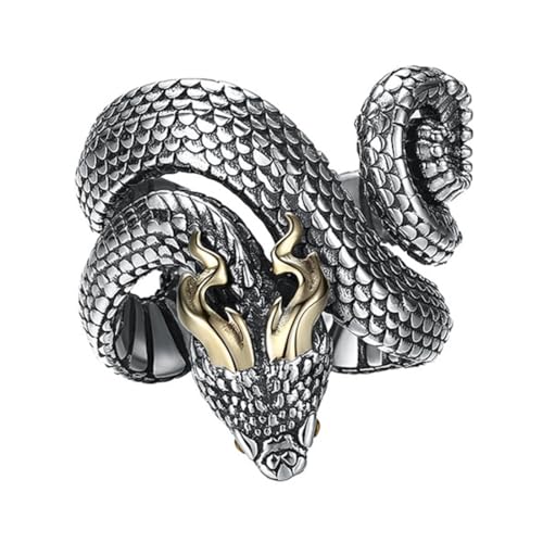 S925 Sterling Silber Gothic Spirit Snake Ring, Herren Spirit Snake offener verstellbarer Ring von Generic