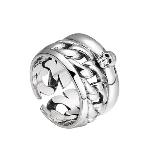 S925 Sterling Silber Gothic Totenkopf Herren Verstellbarer Punk Ring (US 8-11) von Generic