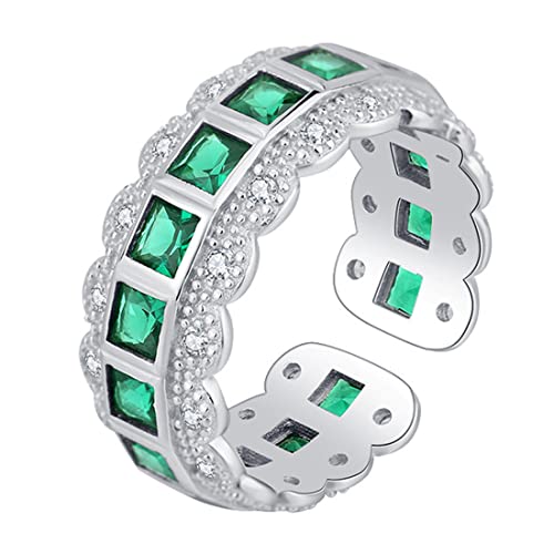 S925 Sterling Silber Grüner Zirkonia Ring, Damen Leichter Sterling Silber Modering von Generic