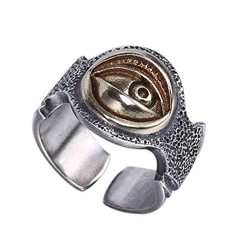 S925 Sterling Silber Herren Auge des Horus Ring, gotischer Vintage offener verstellbarer Teufelsauge Ring,Silber,10 von Generic