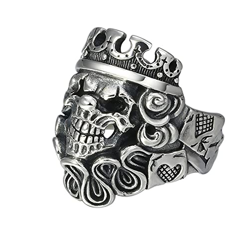 S925 Sterling Silber Herren Crown Clown Skull Ring, Gothic Vintage Open Adjustable Crown Clown Ring, Silber, 10 von Generic