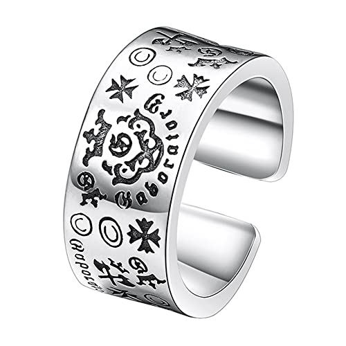 S925 Sterling Silber Herren Kreuz Rune Ring, Gothic Vintage Open verstellbare Krone Buchstabe Rune Ring,Silber,10 von Generic