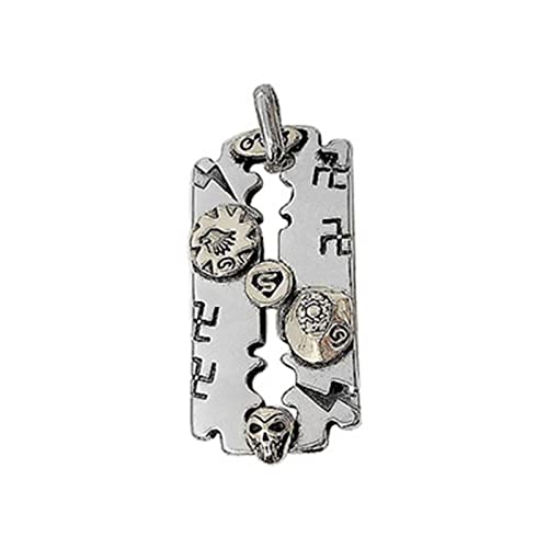 S925 Sterling Silber Herren Rasierklinge Anhänger Retro Totenkopf Klinge Anhänger Halskette, Silber, Einzelanhänger von Generic