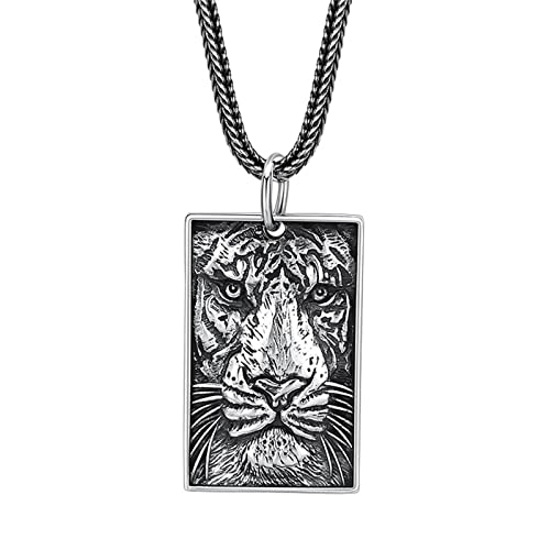 S925 Sterling Silber Herren Tiger Anhänger, Gothic Vintage Tiger Anhänger Halskette, Silber, Einzelanhänger von Generic