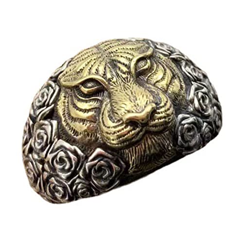 S925 Sterling Silber Herren Tigerkopf Ring, Gotischer Retro Domineering Verstellbarer Tigerkopf Ring,Silber,10 von Generic