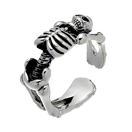 S925 Sterling Silber Herren Totenkopf Ring, Verstellbare Öffnung Vintage Mode Totenkopf Ring von Generic