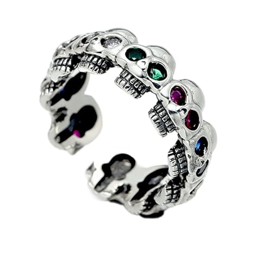 S925 Sterling Silber Herren Totenkopf Ring mit verstellbarer Öffnung Vintage Totenkopf und Zirkonia Ring,Silber,9 von Generic