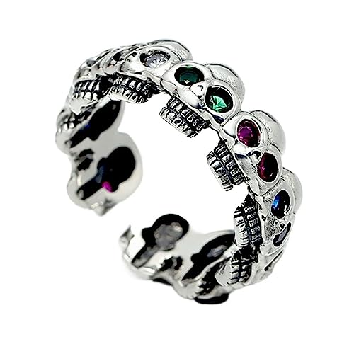 S925 Sterling Silber Herren Totenkopf Ring mit verstellbarer Öffnung Vintage Totenkopf und Zirkonia Ring von Generic