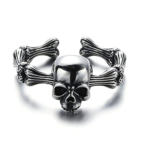 S925 Sterling Silber Herren Totenkopfring, Gothic Vintage verstellbarer offener Totenkopfring,Silber,10 von Generic