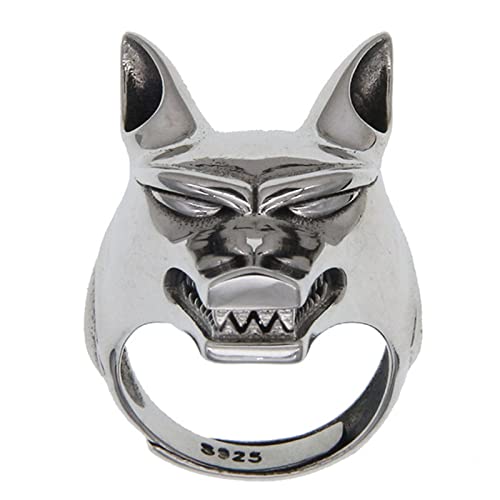 S925 Sterling Silber Herren Wolfskopf Ring, Wikinger Gothic Retro Domineering Wolfskopf Ring,Silber,12 von Generic