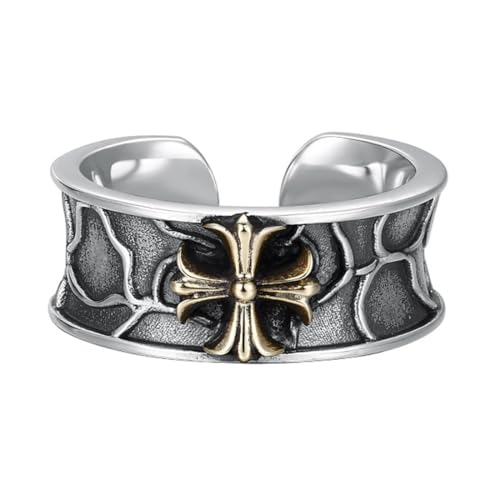 S925 Sterling Silber Kreuz Paar Ring, Männer Und Frauen Offen Verstellbar Kreuz Verlobungsring von Generic
