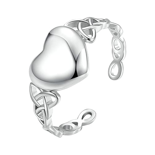 S925 Sterling Silber Love Opening Ring Platiniert Einfache Herzform Ring Lustige Ringe für Teenager Mädchen, Silber #1, Einheitsgröße von Generic