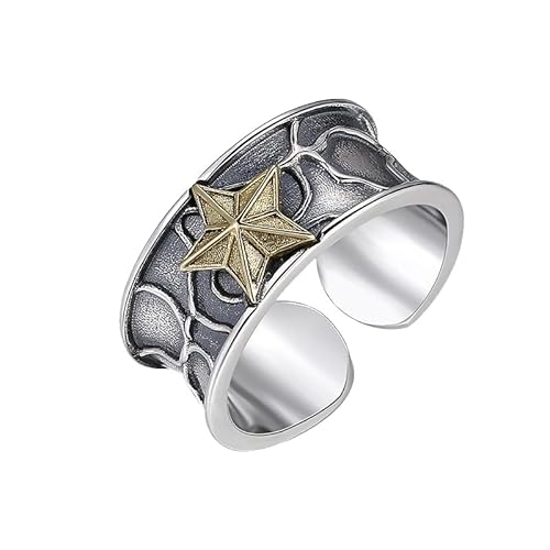 S925 Sterling Silber Mode Punk Vintage Pentagramm Offener Ring für Männer S925 Sterling Silber Mode Punk Vintage Pentagramm Offener Ring für Männer von Generic