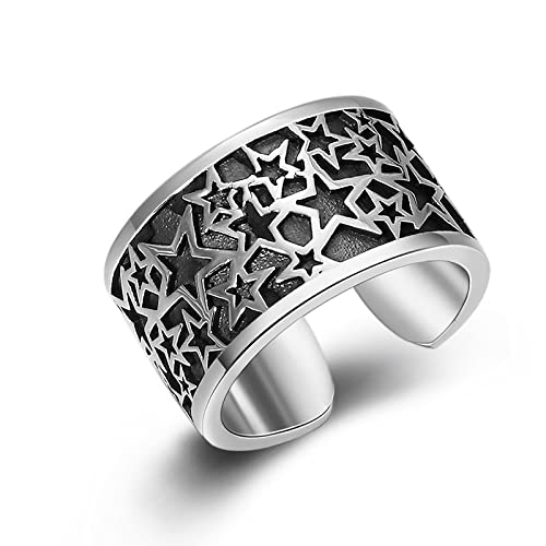 S925 Sterling Silber Offener Persönlichkeitsring Breite Version Männer Und Frauen Modischer Fünfzackiger Sternring Schmuck Verstellbar (geeignet für US-Größen 6-9) von Generic