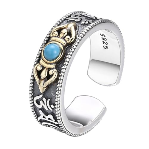 S925 Sterling Silber Vajra und Stößel Herren- und Damenringe, offener, verstellbarer Vintage-Wortring mit sechs Buchstaben von Generic