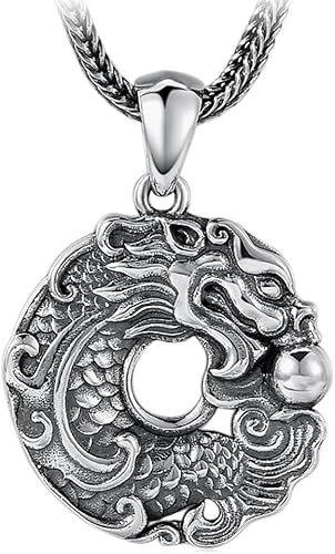 S925 Sterling Silber Vintage Kreative Drachen Fisch Viel Glück Anhänger Halskette für Frauen Männer von Generic