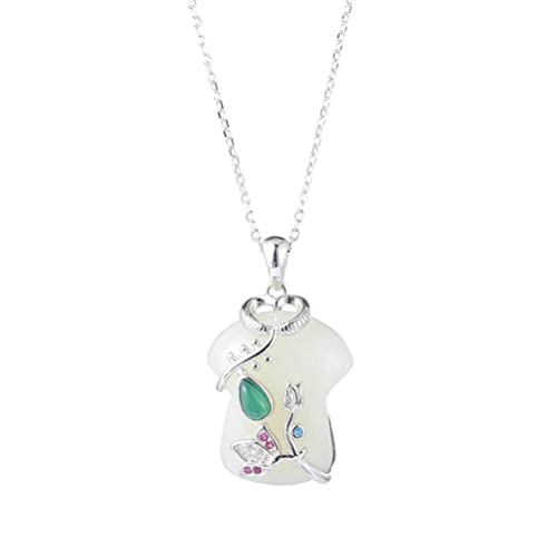 S925 Sterling Silber eingelegte Nephrit weiße Jade Kleidung Anhänger Halskette Brokat Kleidung Jade Essen Jade Anhänger weibliche Schlüsselbein Kette Schmuck Silber von Generic