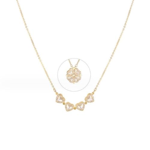 S925 Vierblättriges Kleeblatt-Halskette Für Damen Aus Sterlingsilber, Faltbarer Zweiteiliger Damen-Schlüsselbeinkettenanhänger von Generic