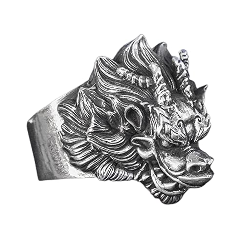 S999 Sterling Silber Herren Domineering Dragon Head Ring, Gothic Retro Domineering Dragon Head Ring,Silber,9 von Generic