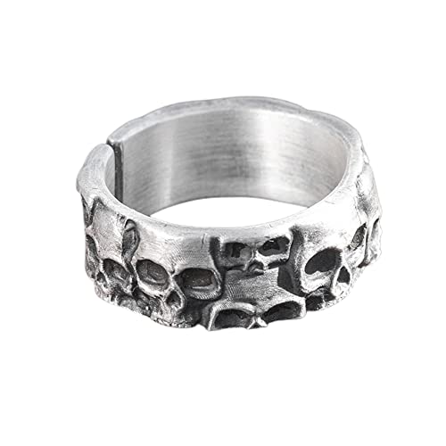 S999 Sterling Silber Totenkopfring für Herren, 8 mm gotischer Vintage offener verstellbarer Totenkopfring, Silber, 13 von Generic