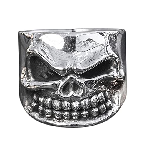 S999 Sterling Silber Totenkopfring für Herren, Gothic Retro Persönlichkeit offen verstellbarer Totenkopfring,Silber,7 von Generic