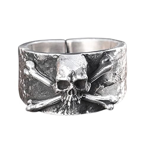 S999 Sterling Silber Totenkopfring für Herren, Gothic Vintage Persönlichkeit offen verstellbarer Totenkopfring,Silber,8 von Generic