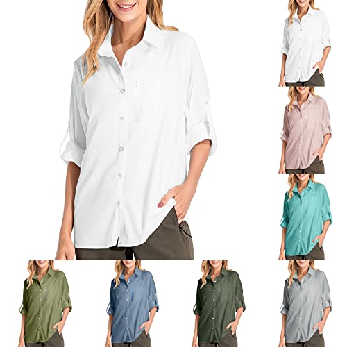 Safari Kleidung Damen Hemd UPF 50+ UV Schutz Outdoorhemd Hemdbluse Schnelltrocknend Freizeithemd Langarm Funktionshemd Langarmshirt Wanderhemd Atmungsaktiv Quick Dry Casual Tops Sport Oberteile von Generic