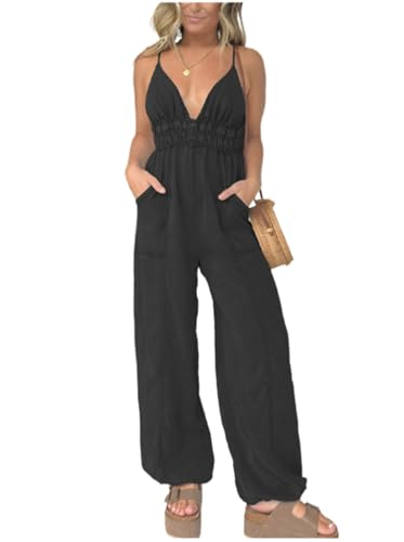 SaiDeng Damen Jeans Latzhose Sommer – Denim Bib Overall mit V-Ausschnitt & Hoher Taille – Weit Beinschnitt, Taschen & Figurbetonter Schnitt von Generic